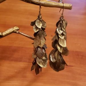 Long Gold Leaf Cluster Earrings
